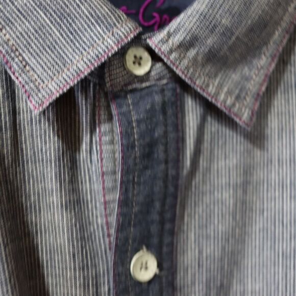 Robert Graham Blue Gray Pin Stripe Camo Flip Cuff Sleeves Button Down Shirt 2X - Picture 4 of 16